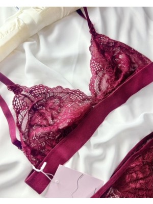 Es Lingerie Iyla Bordo Bralet Takım