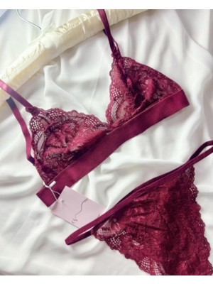 Es Lingerie Iyla Bordo Bralet Takım