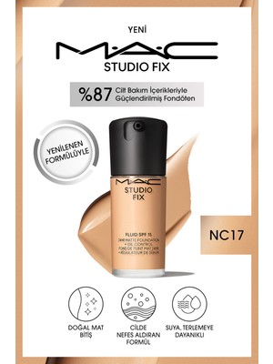 Mac 24 Saate Kadar Kalıcı Mat Fondöten - Studio Fix Fluid Spf15 - Renk: Nc17 - 30ml