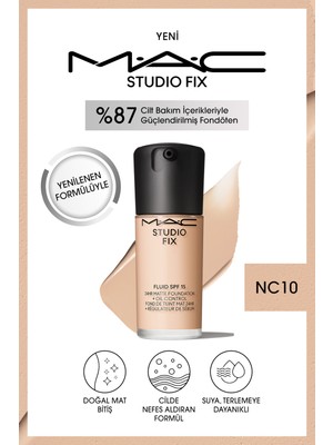 MAC STUDIO FIX FLUID SPF 15 Mat Fondöten 30 ml NC10 Doğal Mat Bitiş ve Yağsız Formül