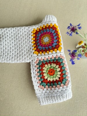 Dafne Dükkan El Örgüsü Motifli Bebek Hırkası Kroşe Hırka Crochet Granny Square Cardigan