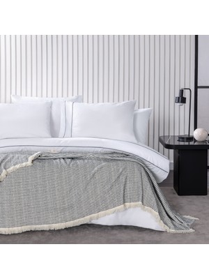 Yataş Floel Çift Kişilik Krep Nervürlü Nevresim Takımı Gri Şeritli - Beyaz