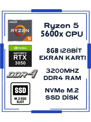 Zeiron King X35 Ryzen 5 5600X 16GB 256GB M.2 Ssd+1tb HDD RTX3050 8gb Sıvı Soğutmalı Oyuncu Masaüstü Bilgisayar