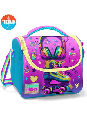 Coral High Kids  Pembe Turkuaz Kulaklık Paten Desenli Thermo Beslenme Çantası 11754