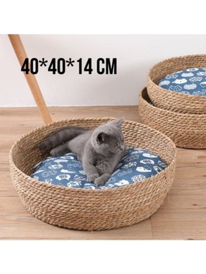 Karelim Home Kedi Köpek Sepeti Hasır Kedi Köpek Evi 40X14