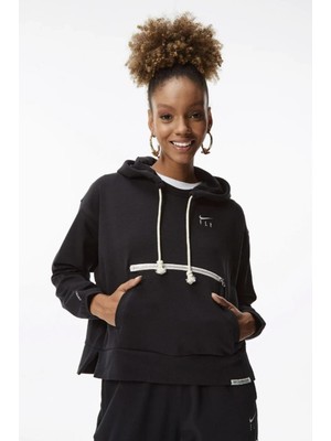 Nike Dri-Fıt Issue Kadın Siyah Kapüşonlu Sweatshirt Bol Kesim