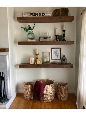 Yggdrasil Home Decor Dekoratif Doğal Ahşap  3'lü Takım  40x15x4 cm (Gizli Aparatlı Raf