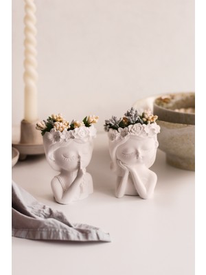 Lalezen Home Ikili Çiçekli Kız Kardeşler Dekor Vazo (Çiçekler Dahildir)