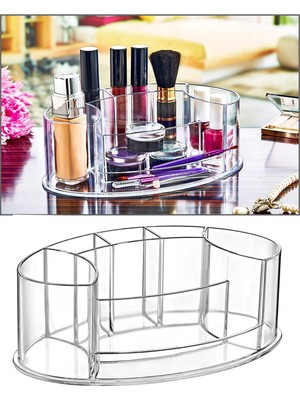 Bev Kitchen Oval Şekilli Şeffaf Makyaj Organizeri - Kozmetik Ürün Düzenleyici - Kalem Makyaj Organizer