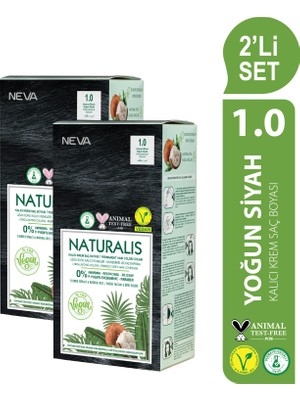 Neva Naturalıs (Vegan) 2'li Set  1.0 Yoğun Siyah Kalıcı Krem Saç Boyası Seti