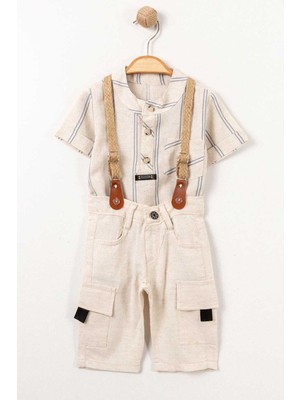 Miniğimin Cicileri Hasır Askılı Erkek Çocuk Salopetli takım - Krem