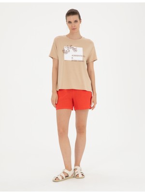 Pierre Cardin Kadın Nar Çiçeği Keten Comfort Fit Bermuda Şort 50288406-VR239