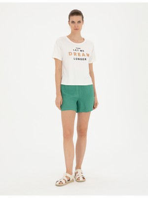 Pierre Cardin Kadın Yeşil Keten Comfort Fit Bermuda Şort 50288406-VR054