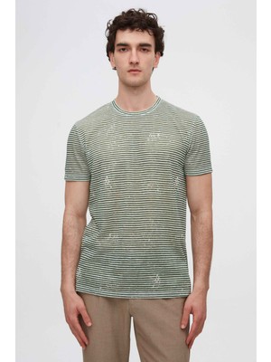 Twn Slim Fit Yeşil Çizgi Baskılı T-Shirt 2EC1438360200