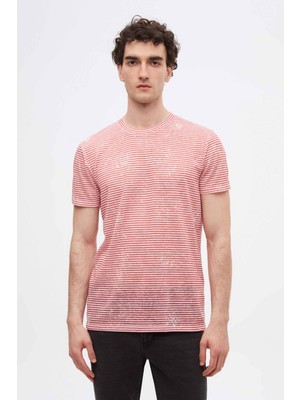 Twn Slim Fit Kırmızı Çizgi Baskılı T-Shirt 2EC1438360200