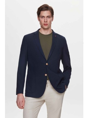Twn Slim Fit Lacivert Armürlü Kumaş Ceket 2EF04YS12474M