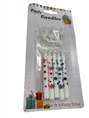 Kidspartim Yıldız Baskılı Ince Mum 8 cm 8 Li