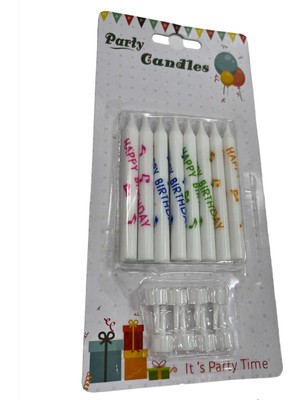Kidspartim Happy Bırthday Baskılı Beyaz Mum 8 cm 8 Li