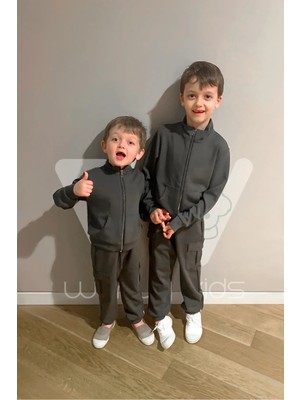 Wendy Kids Haki Modal Kumaş Unisex Çocuk Jogger Pantolon Ve Ceket Alt Üst Takım