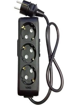 Viko Multi-Let Siyah 3'lü 4 Metre Topraklı Çocuk Korumalı Grup Priz (3x2.5 Ttr Tam Bakır Kalın Kablolu)
