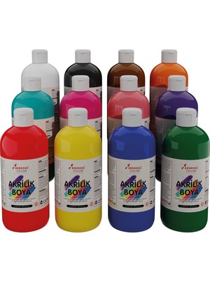 Red Rose Tüm Renkler Akrilik Boya 12'lı Set 12X500GR Dekoratif, Hobi Amaçlı, Sanatsal, Canlı Renkler