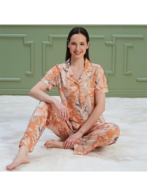 Over Sleep 1320 Kadın Kısa Kol Önden Düğme Pijama