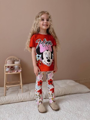 Jolly Kids Kız Çocuk Kırmızı Çiçek Desenli Fitilli Taytlı Takım