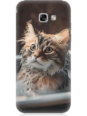 Teknomeg Samsung Galaxy A5 2017 Uyumlu Banyo Yapan Kedi Desenli Silikon Kılıf
