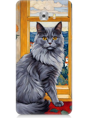 Teknomeg Samsung Galaxy C9 Pro Uyumlu Kül Rengi Tüylü Kedi Desenli Silikon Kılıf