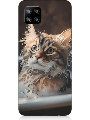 Teknomeg Samsung Galaxy A42 5g Uyumlu Banyo Yapan Kedi Desenli Silikon Kılıf