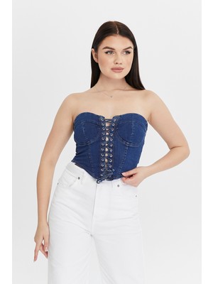 Pills Denim Kot Büstiyer Crop Bralet