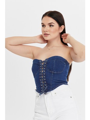 Pills Denim Kot Büstiyer Crop Bralet