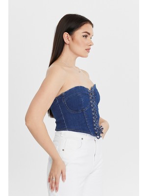 Pills Denim Kot Büstiyer Crop Bralet