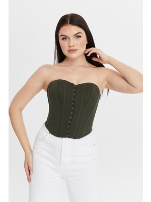 Pills Haki Denim Kot Büstiyer Crop Bralet