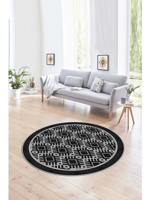 Napoli Home Dijital Baskılı Kaymaz Taban Yıkanabilir Sade Yuvarlak Mutfak Salon Halısı, N-Y-Sade-19-Siyah,