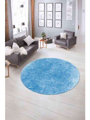 Napoli Home Dijital Baskılı Kaymaz Taban Yıkanabilir Sade Yuvarlak Mutfak Salon Halısı, N-Y-Sade-43-Mavi,