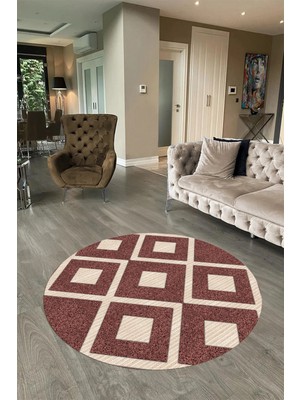 Napoli Home Dijital Baskılı Kaymaz Taban Yıkanabilir Sade Yuvarlak Mutfak Salon Halısı, N-Y-Sade-07-Bordo,