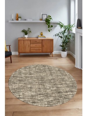 Napoli Home Dijital Baskılı Kaymaz Taban Yıkanabilir Sade Yuvarlak Mutfak Salon Halısı, N-Y-Sade-13-Krem,