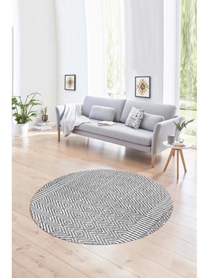 Napoli Home Dijital Baskılı Kaymaz Taban Yıkanabilir Sade Yuvarlak Mutfak Salon Halısı, N-Y-Sade-18-Beyaz,
