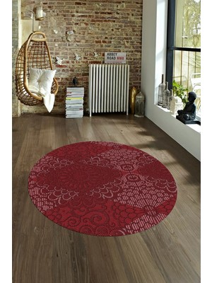 Napoli Home Dijital Baskılı Kaymaz Taban Yıkanabilir Sade Yuvarlak Mutfak Salon Halısı, N-Y-Sade-34-Bordo,