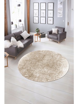 Napoli Home Dijital Baskılı Kaymaz Taban Yıkanabilir Sade Yuvarlak Mutfak Salon Halısı, N-Y-Sade-43-Kahve,