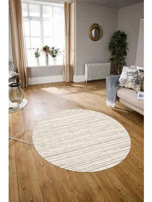 Napoli Home Dijital Baskılı Kaymaz Taban Yıkanabilir Sade Yuvarlak Mutfak Salon Halısı, N-Y-Sade-32-Krem,