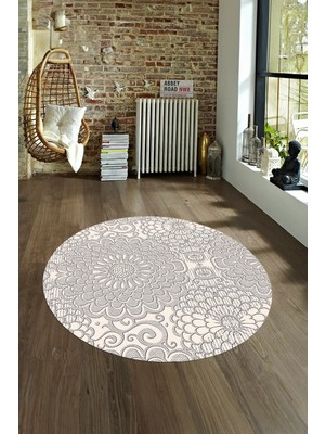 Napoli Home Dijital Baskılı Kaymaz Taban Yıkanabilir Sade Yuvarlak Mutfak Salon Halısı, N-Y-Sade-34-Krem,