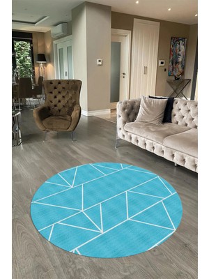 Napoli Home Dijital Baskılı Kaymaz Taban Yıkanabilir Sade Yuvarlak Mutfak Salon Halısı, N-Y-Sade-06-Mavi,