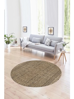 Napoli Home Dijital Baskılı Kaymaz Taban Yıkanabilir Sade Yuvarlak Mutfak Salon Halısı, N-Y-Sade-18-Kahve,