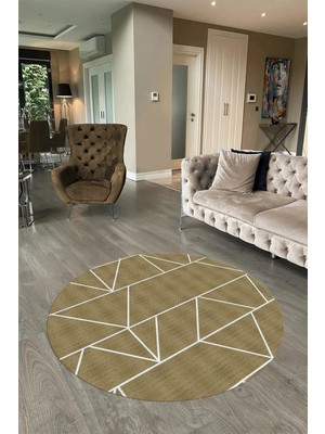 Napoli Home Dijital Baskılı Kaymaz Taban Yıkanabilir Sade Yuvarlak Mutfak Salon Halısı, N-Y-Sade-06-Kahve,