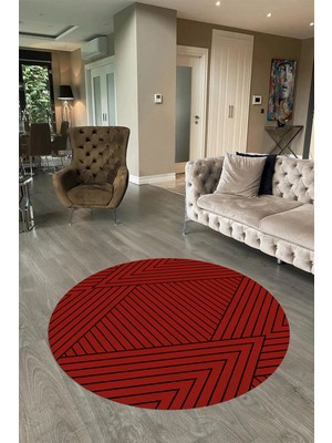 Napoli Home Dijital Baskılı Kaymaz Taban Yıkanabilir Sade Yuvarlak Mutfak Salon Halısı, N-Y-Sade-08-Kırmızı,