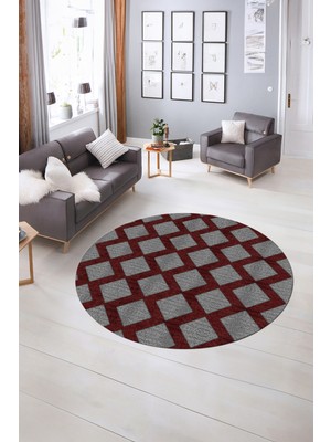 Napoli Home Dijital Baskılı Kaymaz Taban Yıkanabilir Sade Yuvarlak Mutfak Salon Halısı, N-Y-Sade-40-Bordo,