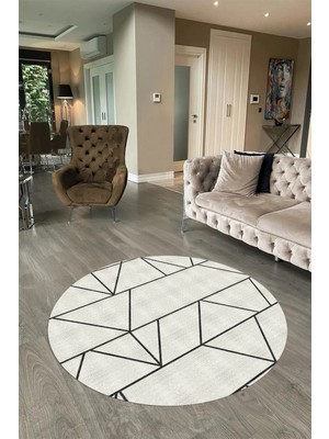 Napoli Home Dijital Baskılı Kaymaz Taban Yıkanabilir Sade Yuvarlak Mutfak Salon Halısı, N-Y-Sade-06-Krem,