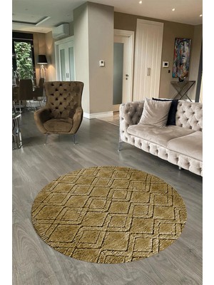 Napoli Home Dijital Baskılı Kaymaz Taban Yıkanabilir Sade Yuvarlak Mutfak Salon Halısı, N-Y-Sade-05-Kahve,